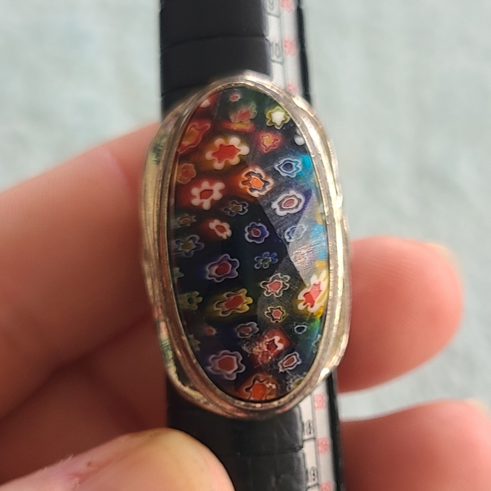 Multicolor Millefiori Glass Oval Sterling Ring